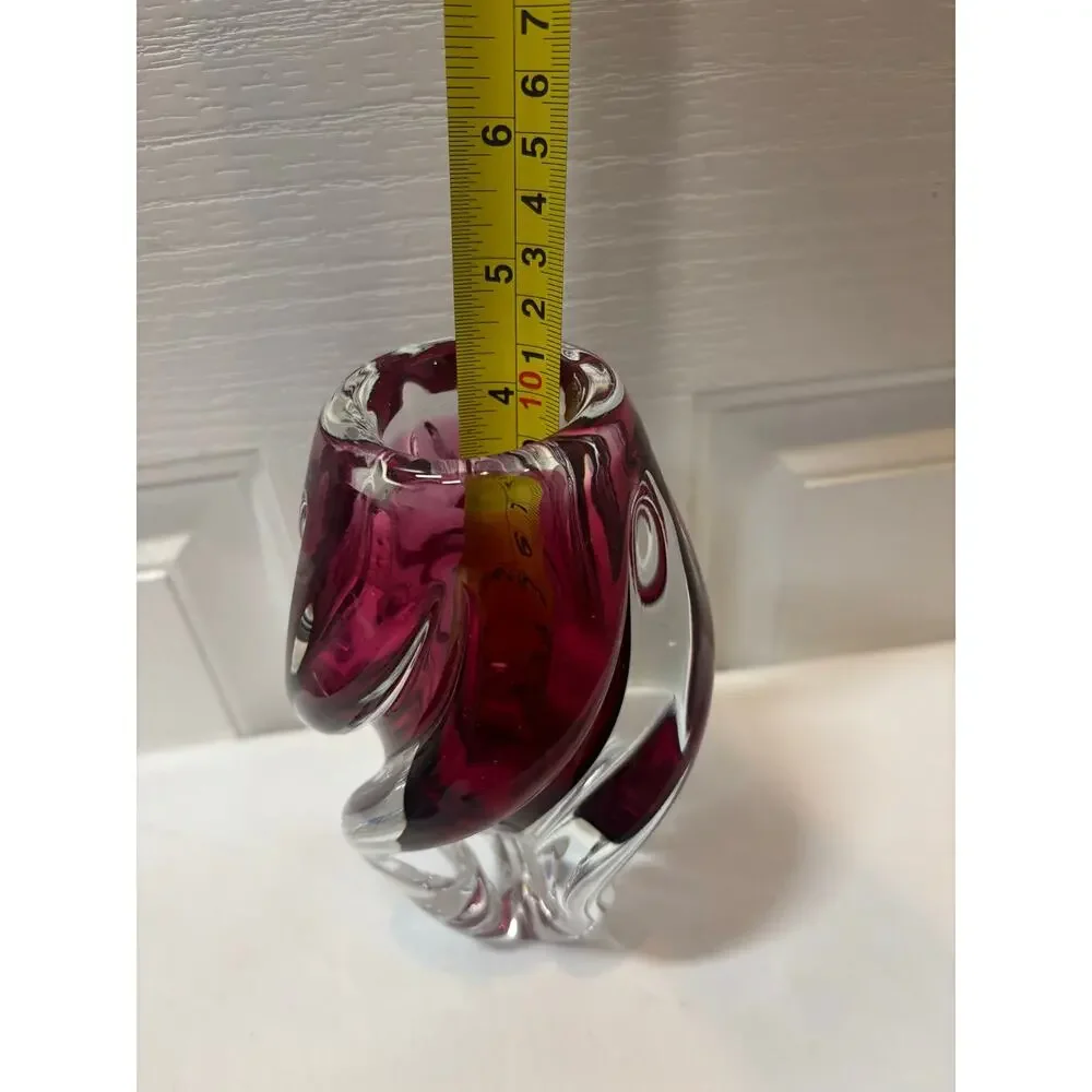 Vintage Josef Hospodka Chřibská Cranberry Propeller Art Glass Vase 7